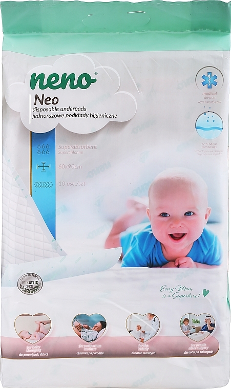 Одноразовые пеленки 60х90 см, 10 шт. - Neno Neo Disposable Underpads — фото N1