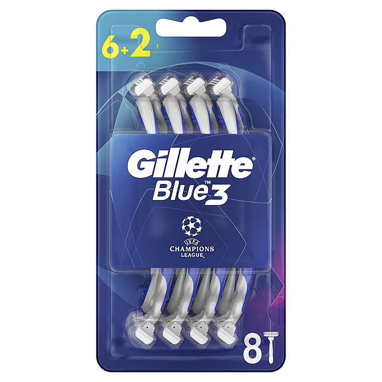 Набор одноразовых станков для бритья, 6+2шт - Gillette Blue3 Comfort Football — фото N1