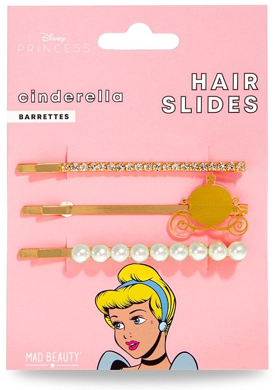 Набор заколок для волос, 3 шт. - Mad Beauty Disney POP Princess Hair Slides Cinderella — фото N1