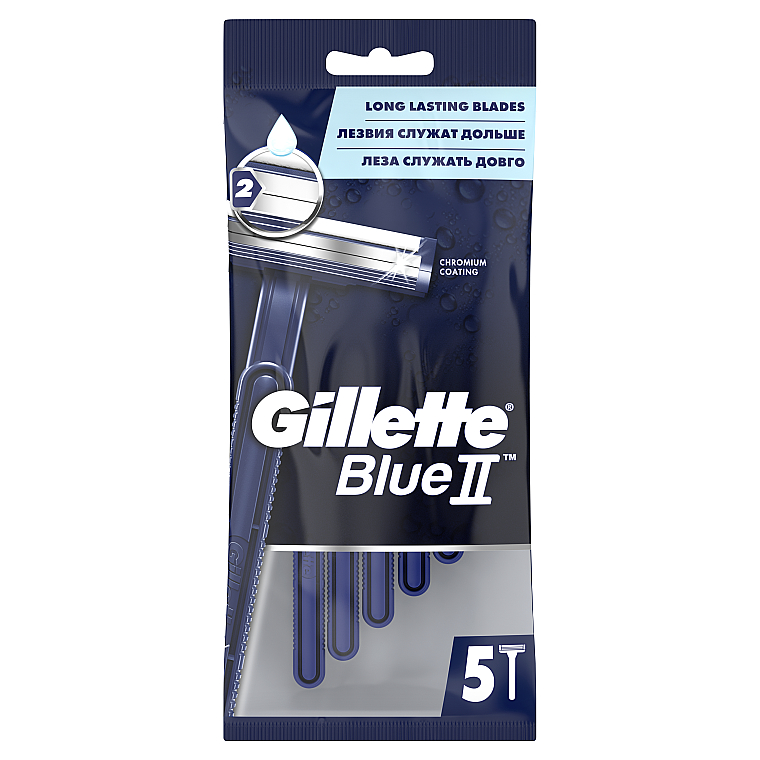 Набор одноразовых станков для бритья с двойным лезвием, 5шт - Gillette Blue II — фото N2