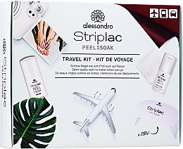 Парфумерія, косметика Alessandro International Striplac Peel Or Soak Travel Kit (n/cleaner/15ml + top/coat/5ml + cotton/pads/20pcs + led/lamp) - Набір