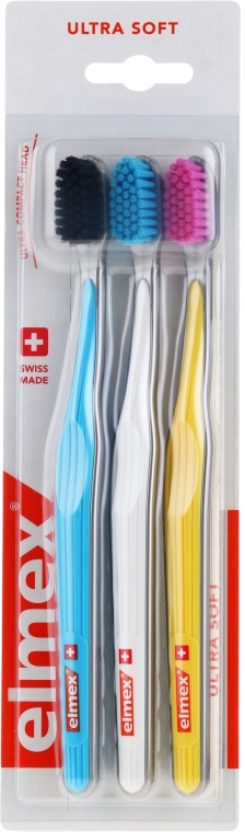 Зубные щетки, ультра мягкие, голубая+желтая+белая - Elmex Swiss Made — фото N2