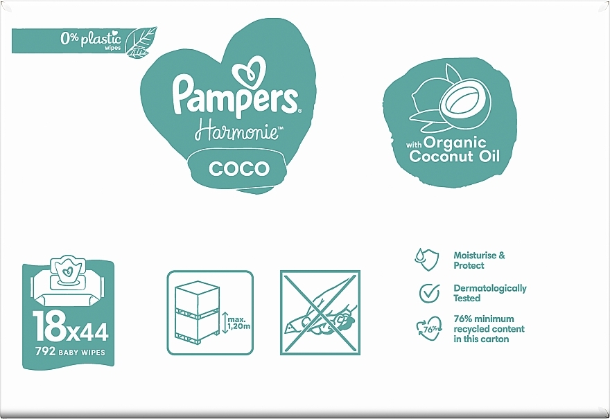 Детские влажные салфетки, 18x44 шт. - Pampers Harmonie Coco Baby Wipes — фото N16