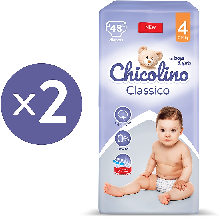Детские подгузники "Classico", 7-14 кг, размер 4, 96 шт. - Chicolino — фото N2