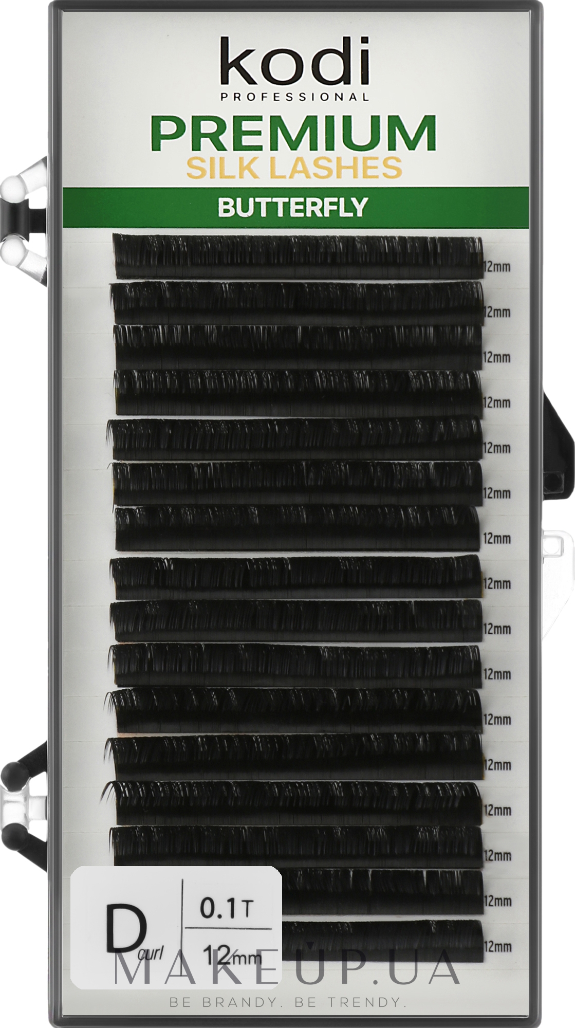 Накладные ресницы Butterfly Green D 0.10 (16 рядов: 12 мм) - Kodi Professional — фото 1уп