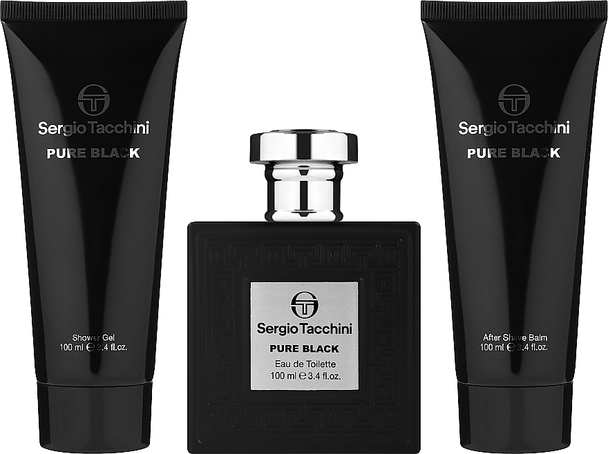 Sergio Tacchini Pure Black - Набор (edt/100ml + ash/balm/100ml + sh/gel/100ml) — фото N2