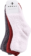 Жіночі пухнасті шкарпетки, 3 пари, сірі + червоні + світло-рожеві - Moraj Mix Color — фото N1