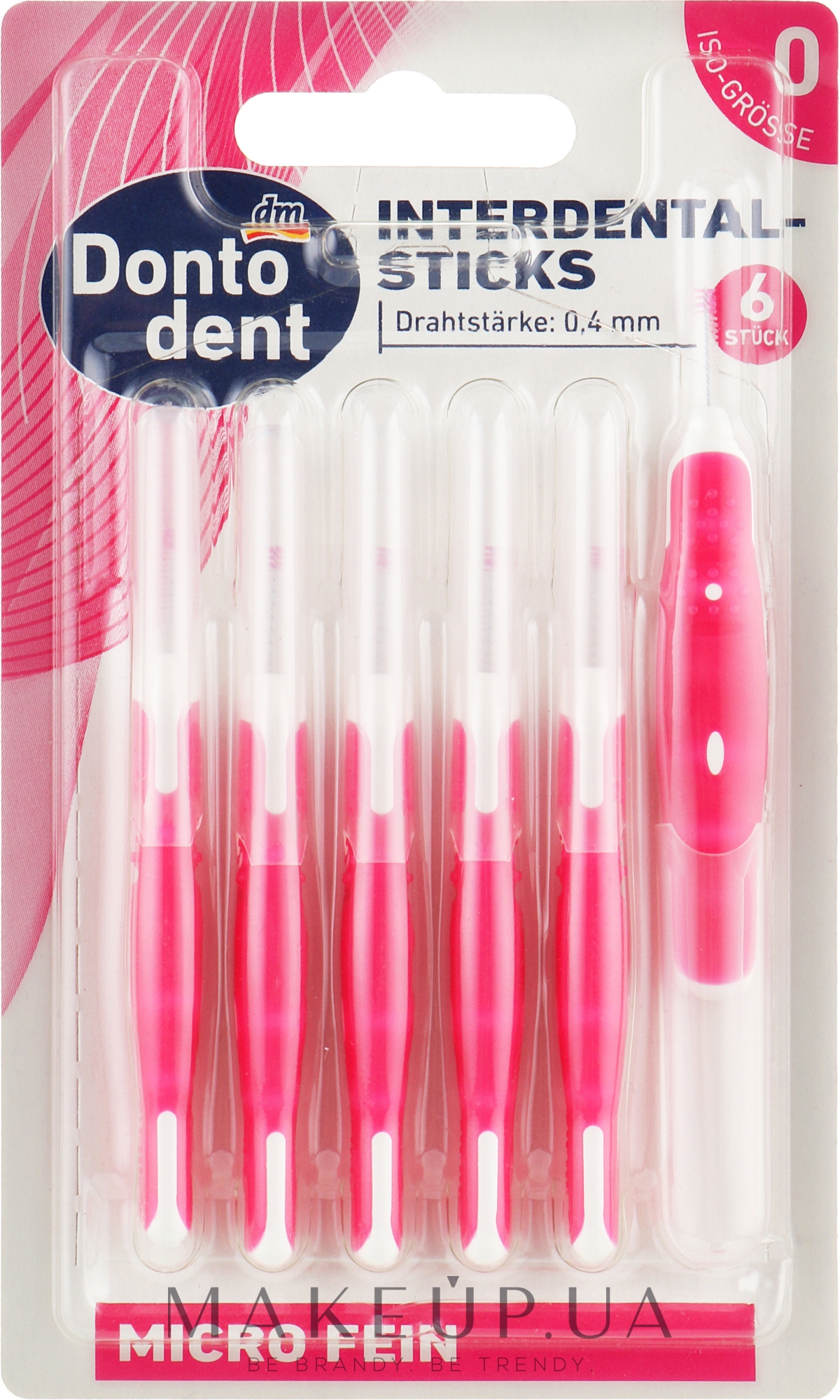 Щетки для межзубных промежутков, 0.4 мм, розовые - Dontodent Interdental-Sticks — фото 6шт