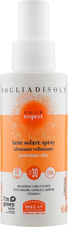 Молочко для загара SPF30 - Helan Four Respect Latte Solare Spray Corpo SPF 30  — фото N1