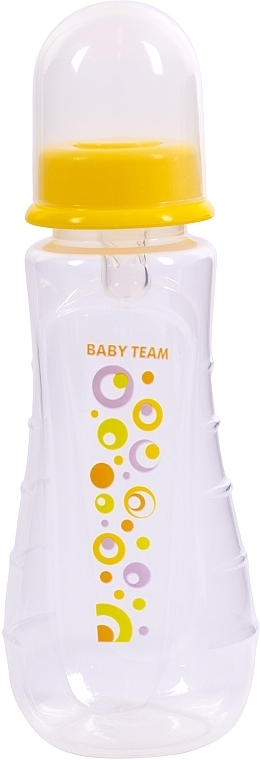 Пляшечка для годування ергономічної форми із силіконовою соскою 250 мл, жовта - Baby Team — фото N2