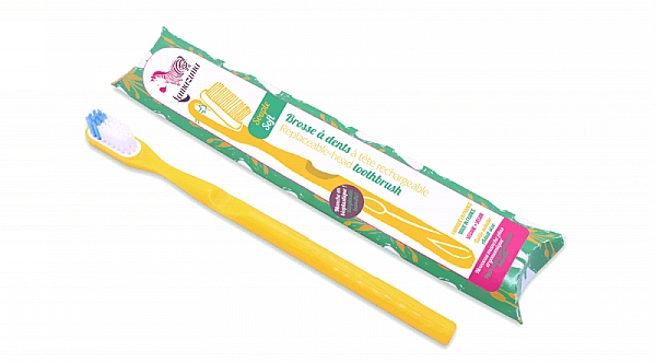 Зубна щітка з біопластику зі змінною голівкою, середньої жорсткості, жовта - Lamazuna Toothbrush — фото N1