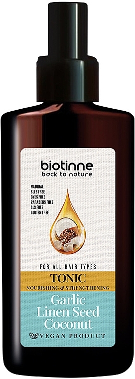 Тоник-спрей для волос с чесноком, семенами льна и кокосовым маслом - Biotinne Garlic Linen Seed Coconut Tonic — фото N1