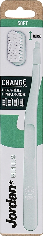 Зубна щітка з 4 змінними головками, м'яка, ментолова - Jordan Change Green Clean — фото N1
