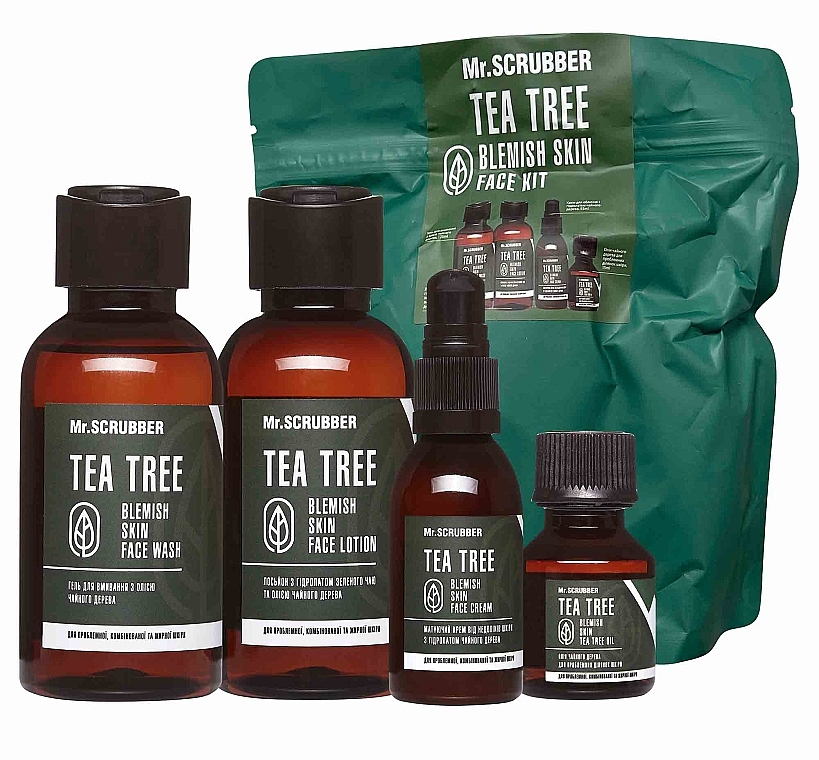 Набор для лица - Mr.Scrubber Tea Tree Skin Treatment (gel/125ml + lot/125ml + cr/55ml + oil/15ml + bag)