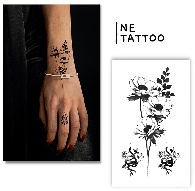 Временные тату "Нежный цветок и маленькая змейка" - Ne Tattoo — фото N1