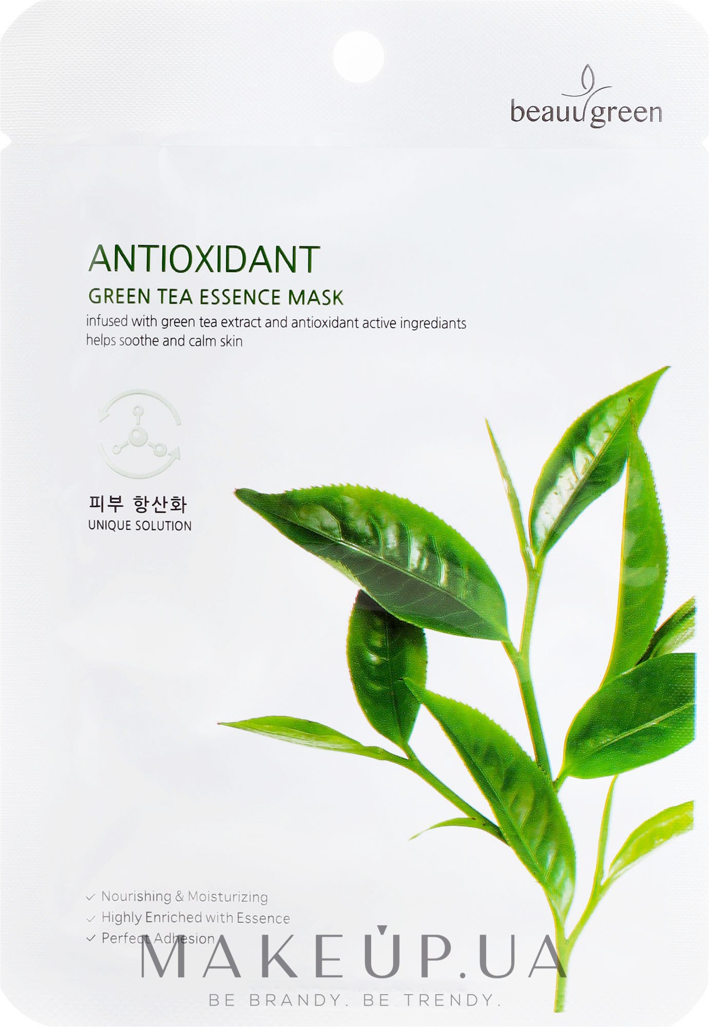 Тканевая маска c экстрактом зеленого чая - Beauugreen Antioxidant Green Tea Essence Mask — фото 23g