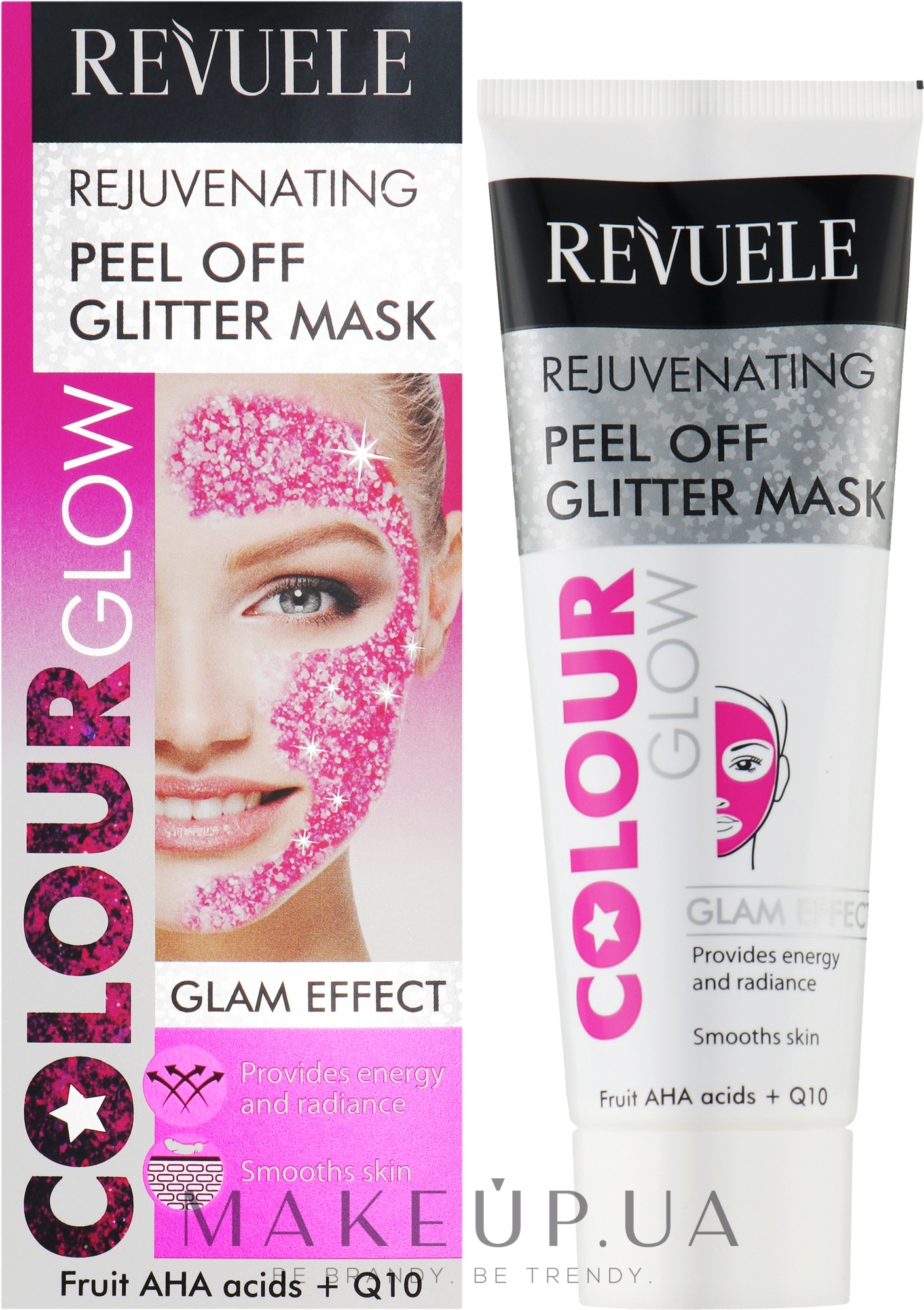 Розовая омолаживающая маска-пленка - Revuele Color Glow Glitter Mask Pell-Off Rejuvenating — фото 80ml