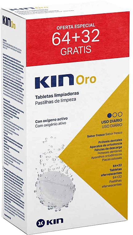 Очищувальні таблетки для зубних протезів, 64+32 шт. - Kin Oro Cleaning Tablets — фото N1