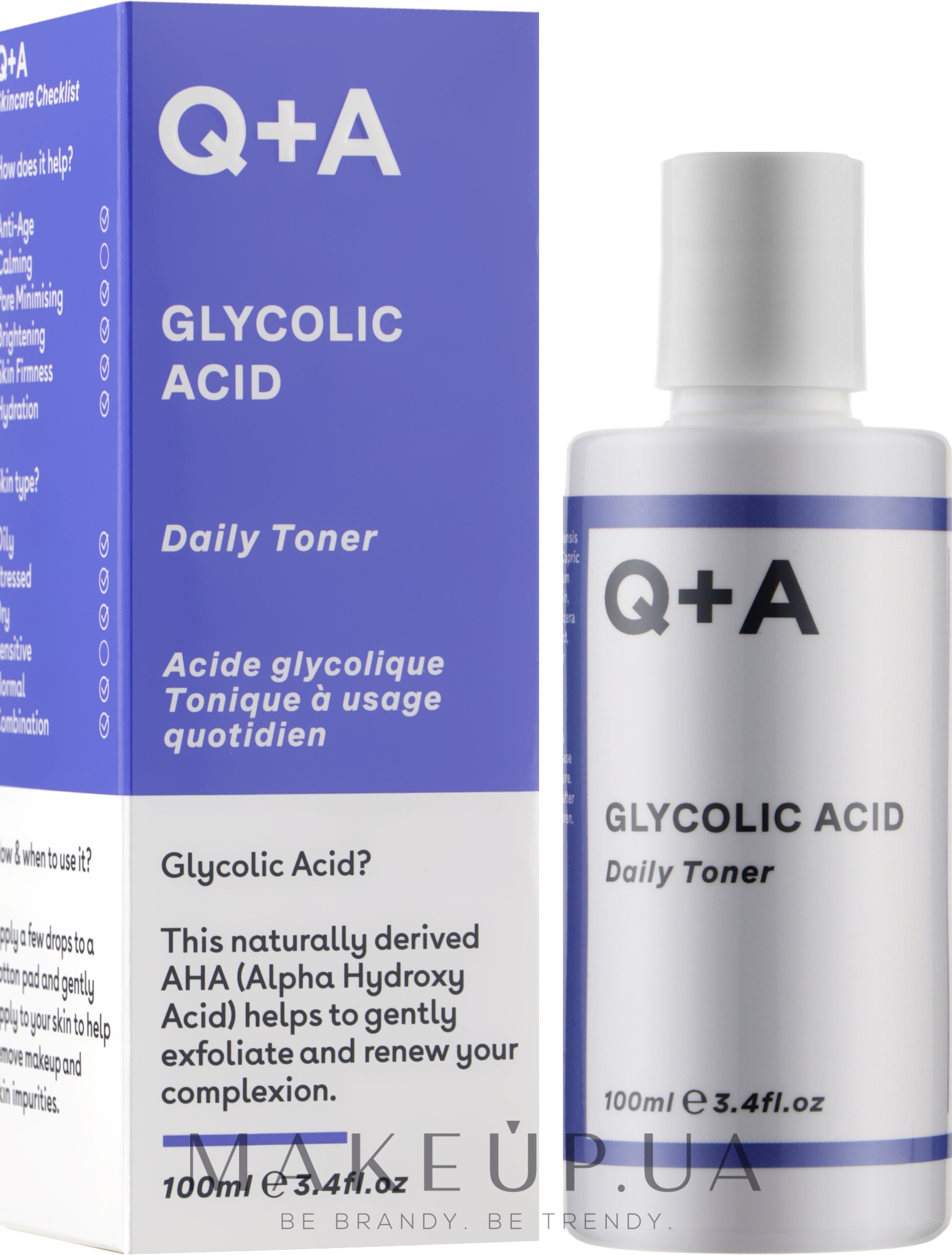 Тонер для обличчя з гліколевою кислотою - Q+A Glycolic Acid Daily Toner — фото 100ml