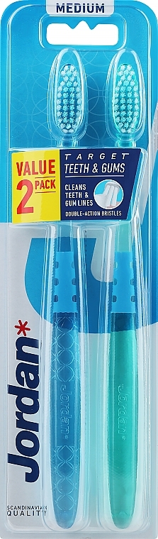 Зубна щітка середньої жорсткості, зелена + синя - Jordan Target Teeth Toothbrush — фото N2