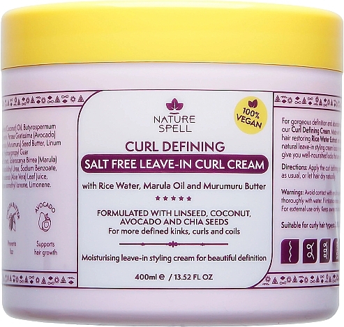 Несмываемый крем для локонов - Nature Spell Curl Defining Salt Free Leave in Curl Cream — фото N1