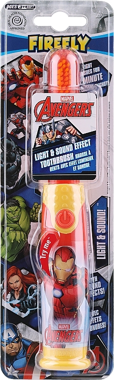 Детская электрическая зубная щетка, мягкая, желто-красная - Firefly Marvel Avengers Captain Marvel Light & Sound Toothbrush — фото N1