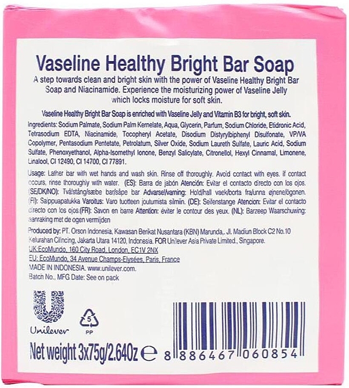 Твердое мыло - Vaseline Healthy Plus Bar Healthy Bright Bar Soap — фото N2