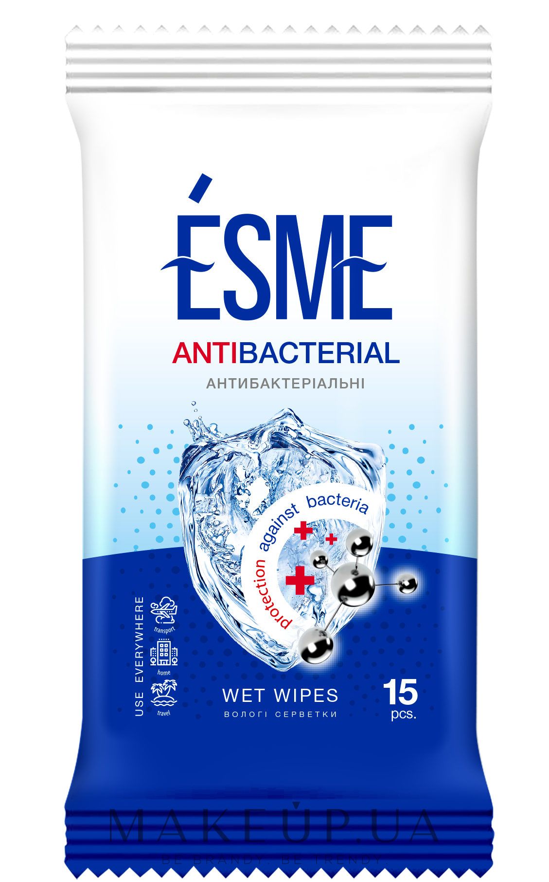 Вологі серветки "Антибактеріальні" - Esme Antibacterial Wet Wipes — фото 15шт