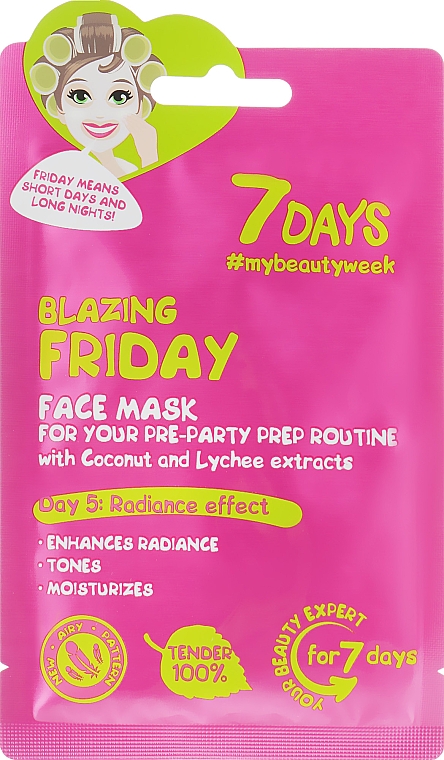 Маска для обличчя "Запальна п'ятниця" з кокосовою водою й лічі - 7 Days Face Mask — фото N1