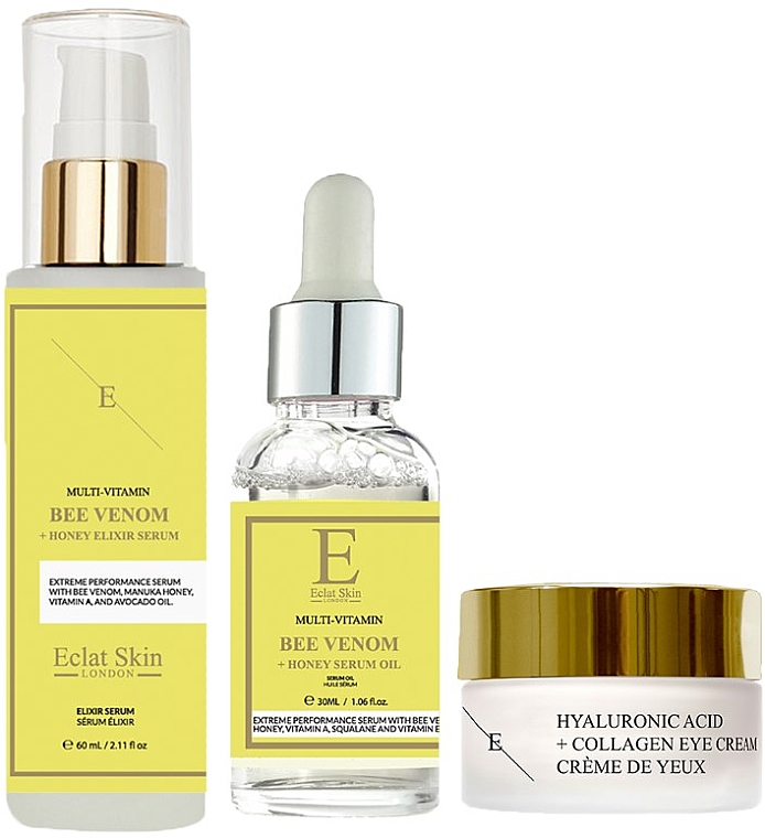 Набор - Eclat Skin London Bee Venom + Manuka Honey + Hyaluronic Acid + Collagen (elix/60ml + ser/30ml + eye/cr/20ml) — фото N1