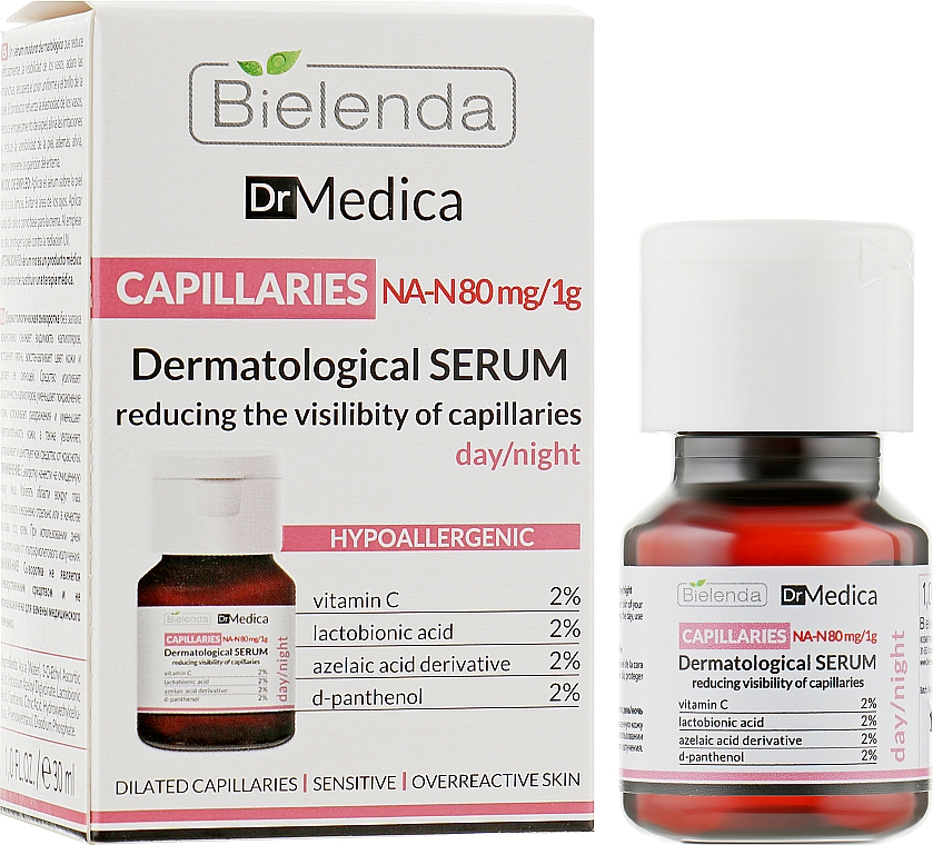 Дерматологическая сыворотка, уменьшающая покраснения, гипоаллергенная - Bielenda Dr Medica Capillaries Dermatological Serum Reducing The Visibility Of Broken Capillaries