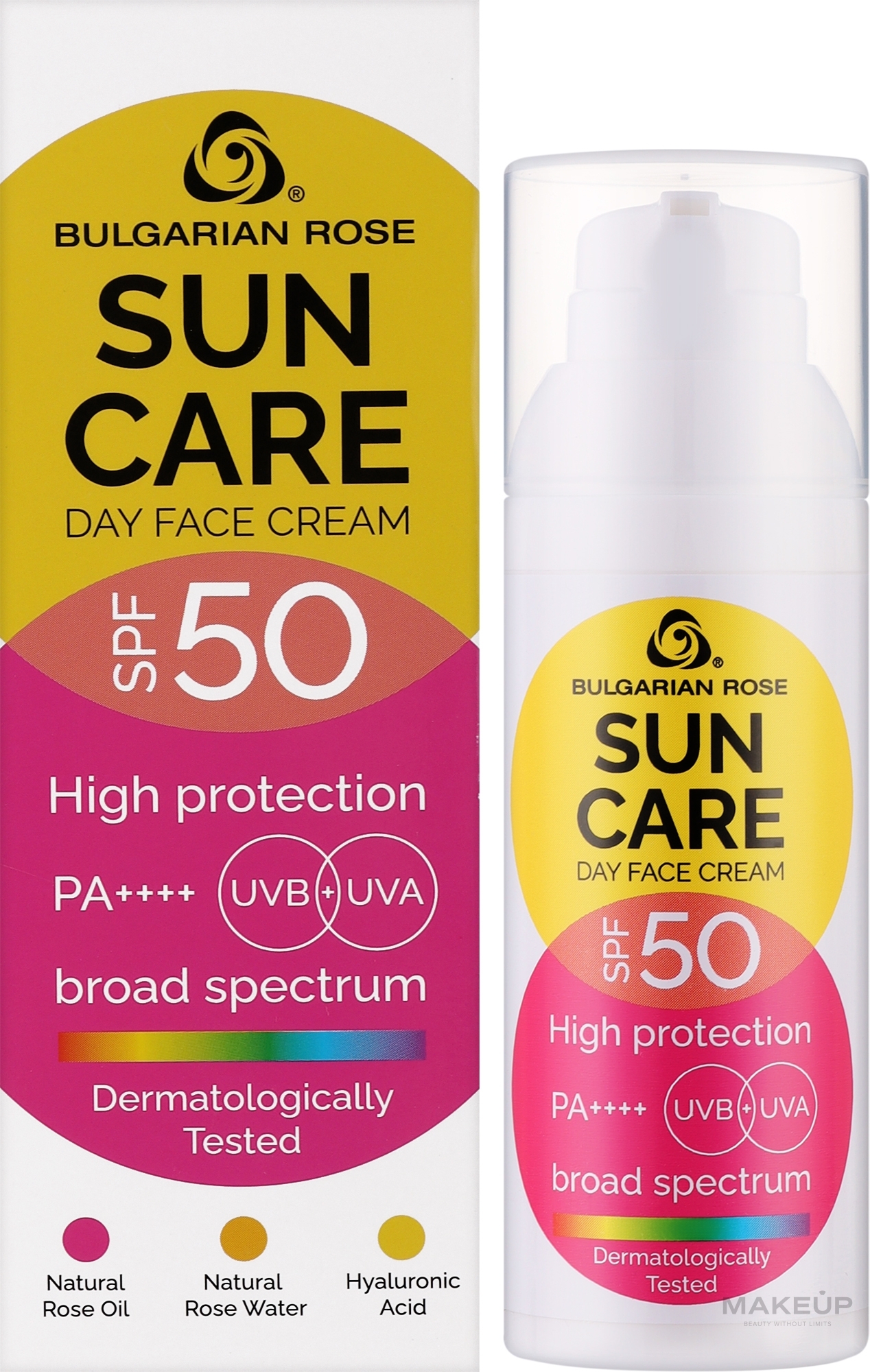 Крем для обличчя, денний із захистом SPF 50 - Bulgarian Rose Sun Care Day Face Cream SPF 50 — фото 50ml