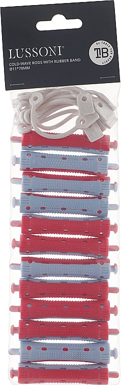 Бигуди для волос O11x70 мм, красно-голубые - Lussoni Cold-Wave Rods With Rubber Band — фото N1