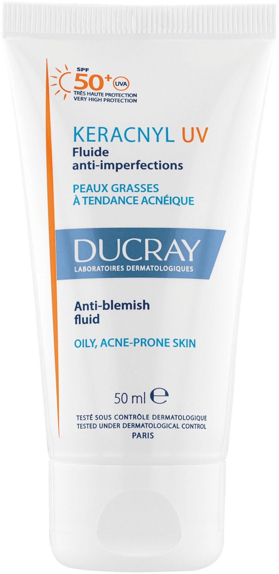 Солнцезащитный флюид для лица - Ducray Keracnyl UV Anti Blemish Fluid SPF50+ — фото 50ml