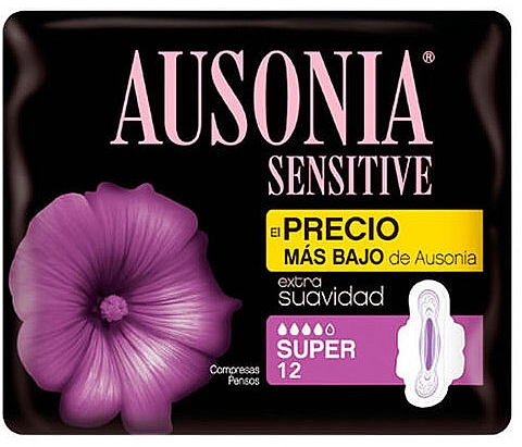 Гигиенические прокладки, 12 шт - Ausonia Sensitive Super With Wings — фото N1