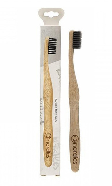Бамбуковая зубная щетка, средней жесткости, с черной щетиной - Nordics Bamboo Toothbrush — фото N1