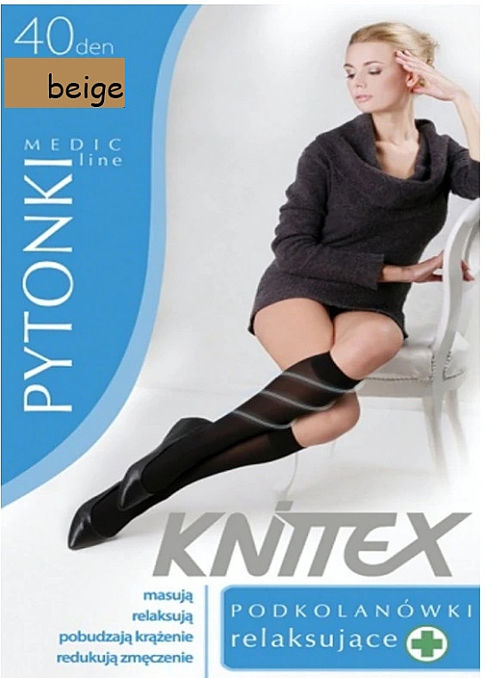 Гольфи розслаблювальні для жінок 40 Den, beige - Knittex — фото N1