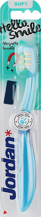 Дитяча зубна щітка Hello Smile, м'яка, блакитна з магнітом - Jordan Hello Smile Soft — фото N1