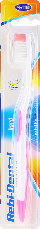 Зубна щітка Rebi-Dental M46, із жорсткою щетиною, біло-рожева - Mattes — фото N1