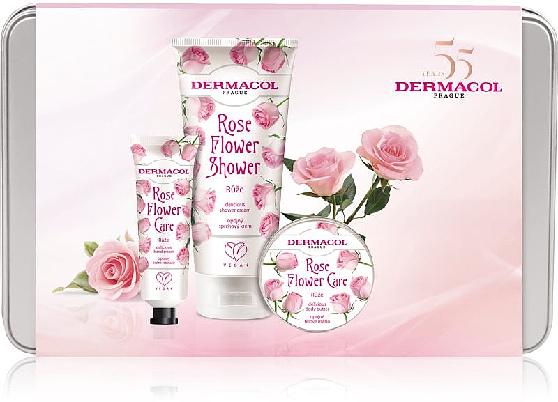 Набір - Dermacol Rose Flower Set (h/cream/30ml + sh/cream/250ml + b/batter/75ml) — фото N1
