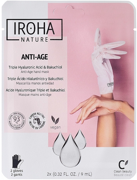 Маска для рук омолоджувальна - Iroha Anti-Age Triple Hyaluronic Acid & Bakuchiol Hand Mask — фото N1