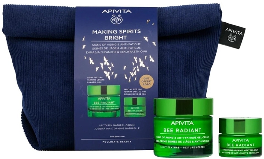 Набір - Apivita Making Spirits Bright Set Light (gel/cr/50ml + cr/balm/15ml + bag/1pcs) — фото N1