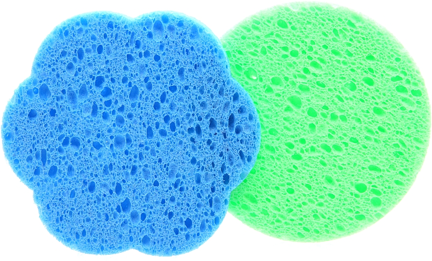 Спонж для вмивання, целюлоза, "Квітка + коло" блакитний + салатовий - Cosmo Shop — фото N1