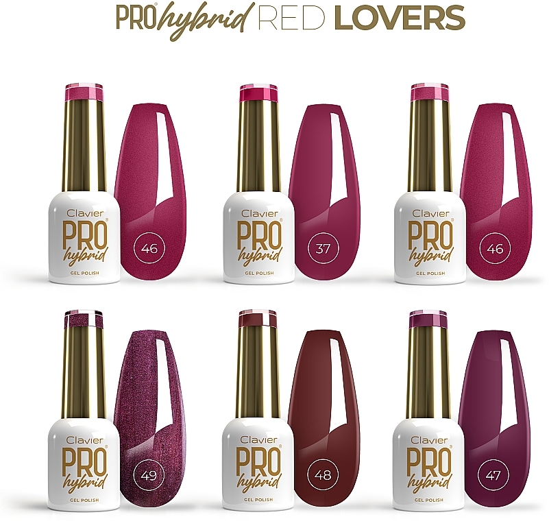 Набір із 6 лаків для нігтів у подарунковому пакованні - Clavier ProHybrid Gold Red Lovers (nail polish/6x8ml) — фото N2