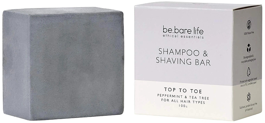 Твердый шампунь и мыло для бритья 2в1 - Be.Bare Life Top To Toe Shampoo & Shaving Bar — фото N1