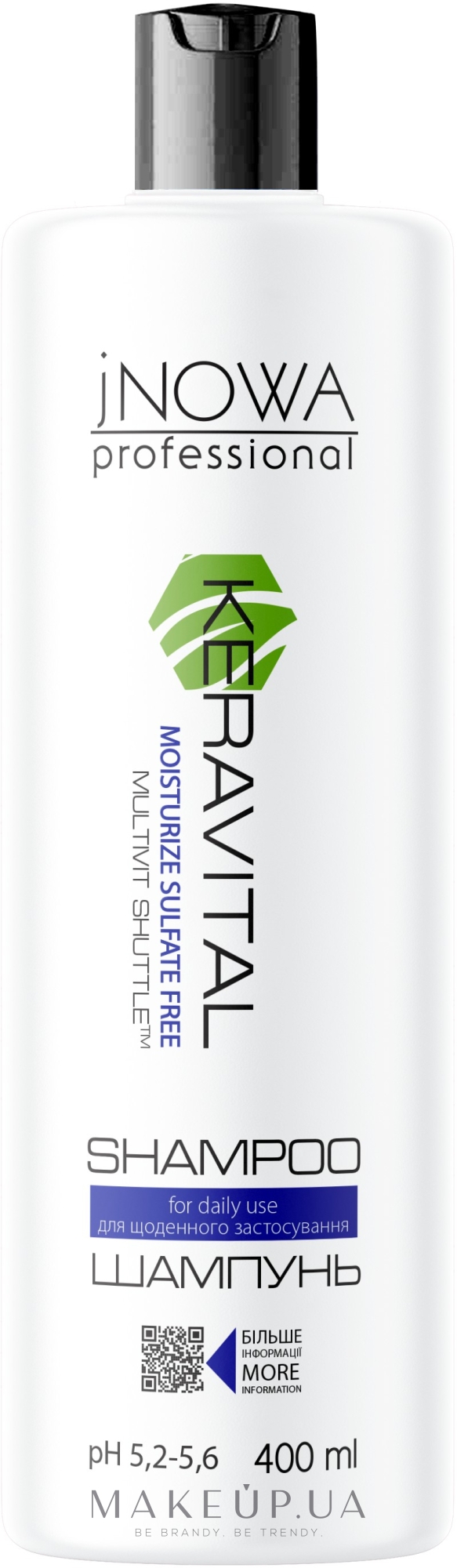 Професійний шампунь для щоденного догляду за усіма типами волосся - jNOWA Professional KeraVital Moisturize Sulfate Free Shampoo — фото 400ml