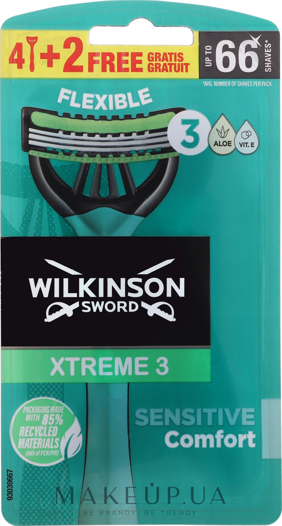 Одноразовые бритвы для мужчин, 6 шт. - Wilkinson Xtreme 3 Sensitive Comfort — фото 6шт