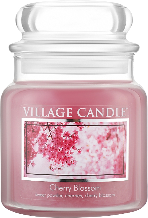 Ароматична свічка у банці "Цвітіння сакури", скляна кришечка - Village Candle Cherry Blossom — фото N2