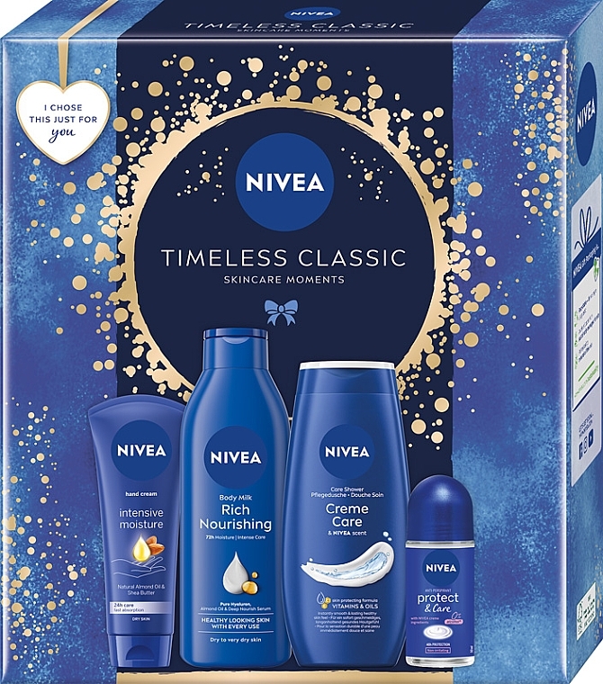 Набор - NIVEA Timeless Classic (sh/gel/250ml + b/milk/250ml + h/cr/100ml + deo/50ml) — фото N1