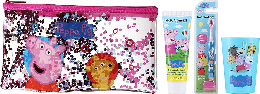 Набір - Naturaverde Kids Peppa Pig Oral Set (toothbrush/1pc + toothpaste/75ml + cup/1pc + bag/1pc) — фото N2